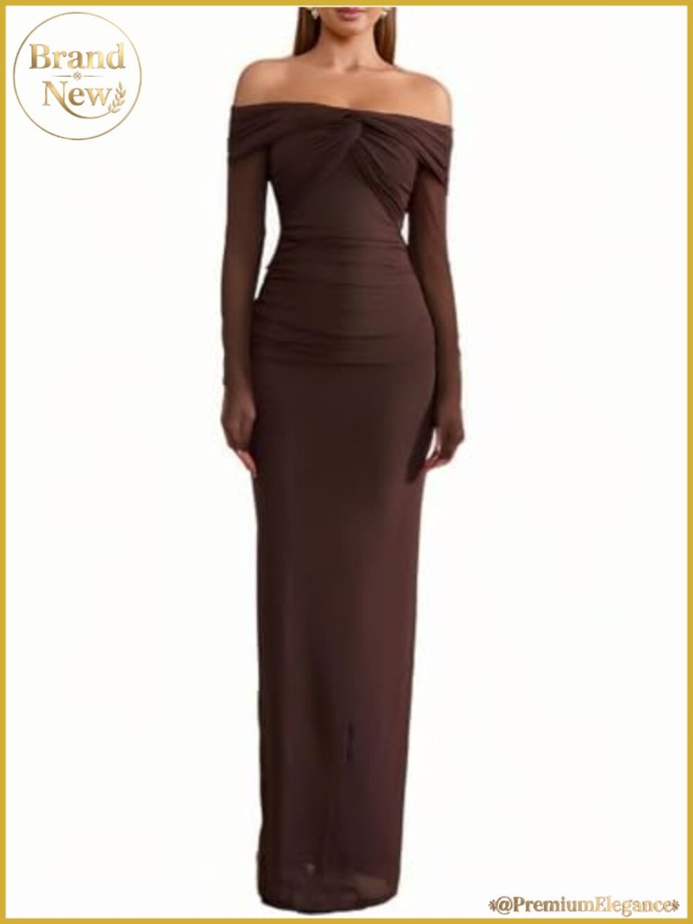 Off Shoulder Long Sleeve Bodycon Maxi Dress Formal Wedding Guest